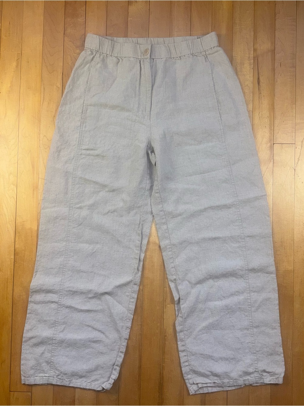 Eileen Fisher Wide-Leg Linen Trousers in Light Gray